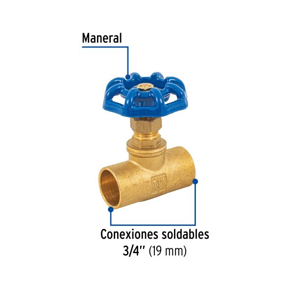 49041 - Válvula de globo de latón, soldable de 3/4', Foset