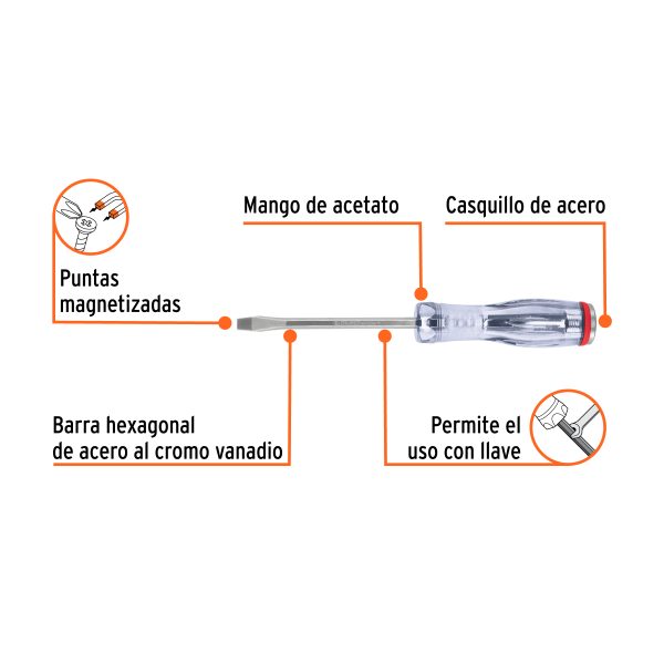 14158 - Desarmador plano de golpe 1/4' x 4', Truper Expert