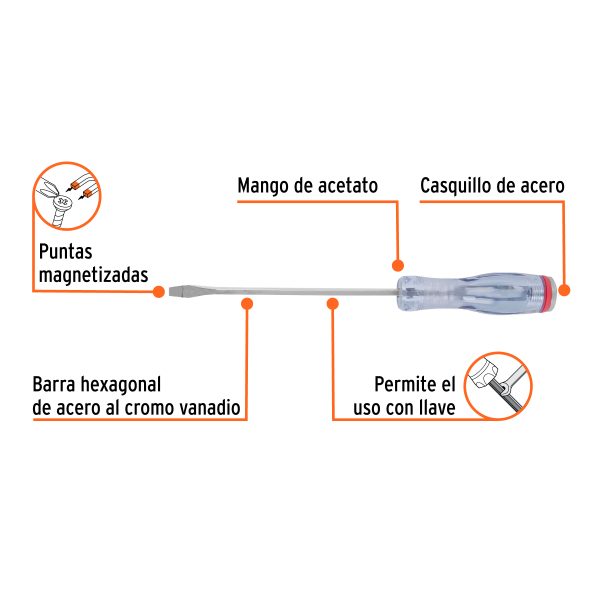 14161 - Desarmador plano de golpe 1/4' x 6', Truper Expert
