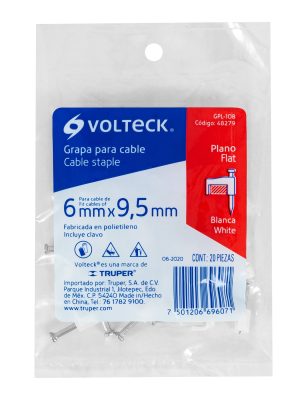 GPL-10BE1.jpg 48279 - Bolsa con 20 grapas blancas de 6 x 9.5 mm para cable plano