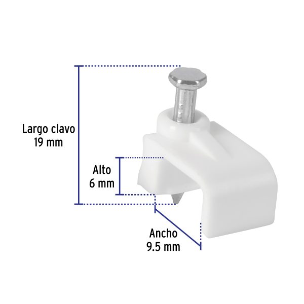 48279 - Bolsa con 20 grapas blancas de 6 x 9.5 mm para cable plano
