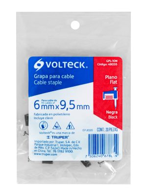 GPL-10NE1.jpg 48035 - Bolsa con 20 grapas negras de 6 x 9.5 mm para cable plano