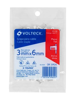 48277 - Bolsa con 20 grapas blancas de 3 x 6 mm para cable plano
