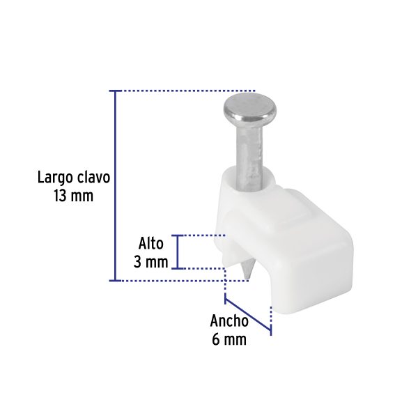 48277 - Bolsa con 20 grapas blancas de 3 x 6 mm para cable plano