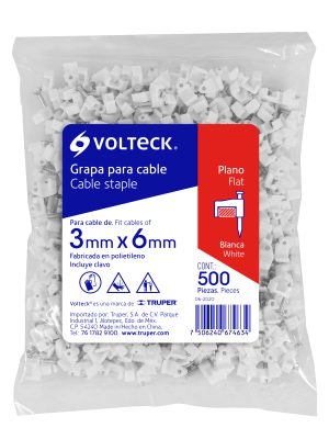 GPL-5BGE1.jpg 43044 - Bolsa con 500 grapas blancas de 3 X 6 mm para cable plano