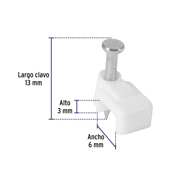 43044 - Bolsa con 500 grapas blancas de 3 X 6 mm para cable plano