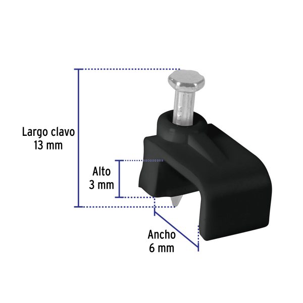 48033 - Bolsa con 20 grapas negras de 3 x 6 mm para cable plano