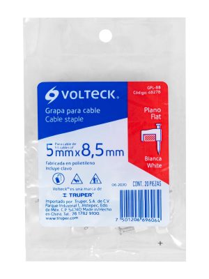 48278 - Bolsa con 20 grapas blancas de 5 x 8.5 mm para cable plano