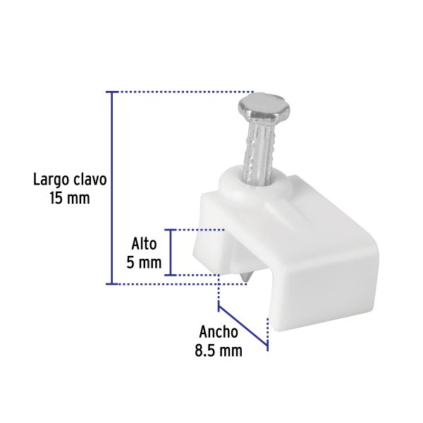 48278 - Bolsa con 20 grapas blancas de 5 x 8.5 mm para cable plano