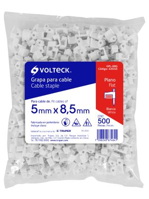 GPL-8BGE1.jpg 43045 - Bolsa con 500 grapas blancas de 5 X 8.5 mm para cable plano