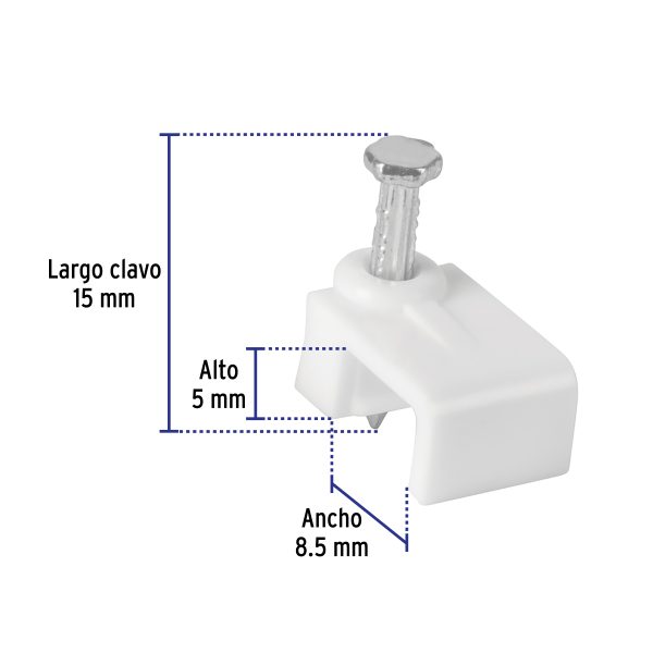 43045 - Bolsa con 500 grapas blancas de 5 X 8.5 mm para cable plano