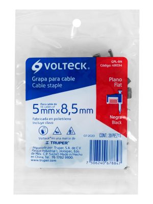 48034 - Bolsa con 20 grapas negras de 5 x 8.5 mm para cable plano