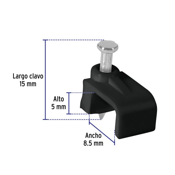 48034 - Bolsa con 20 grapas negras de 5 x 8.5 mm para cable plano