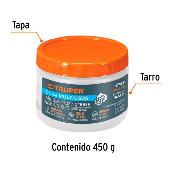 12783 - Grasa lubricante multiusos, base litio, 450 g, Truper
