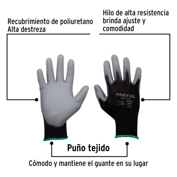 20030 - Guantes de nylon recubiertos de poliuretano, M, PRETUL