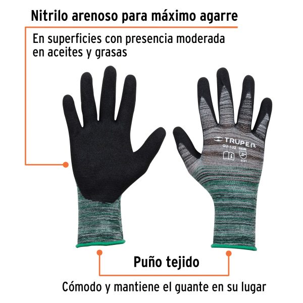 17064 - Guantes de nylon recubiertos de nitrilo arenoso, M, TRUPER