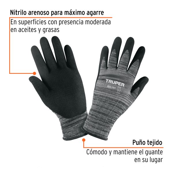 103869 - Guantes de nylon recubiertos de nitrilo arenoso, XG, Truper