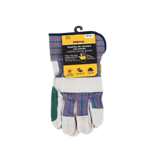 29977 - Guantes de carnaza y loneta con refuerzo, unitalla, PRETUL