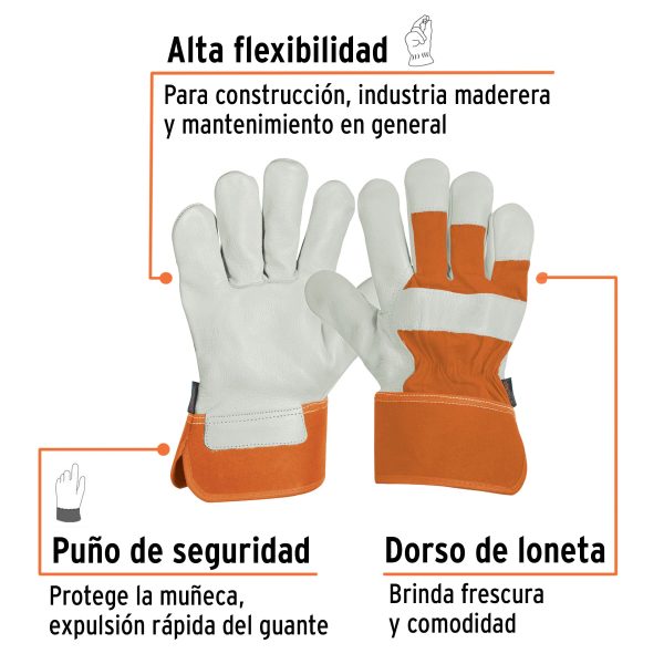 17051 - Guantes de piel de res y dorso de loneta, TRUPER