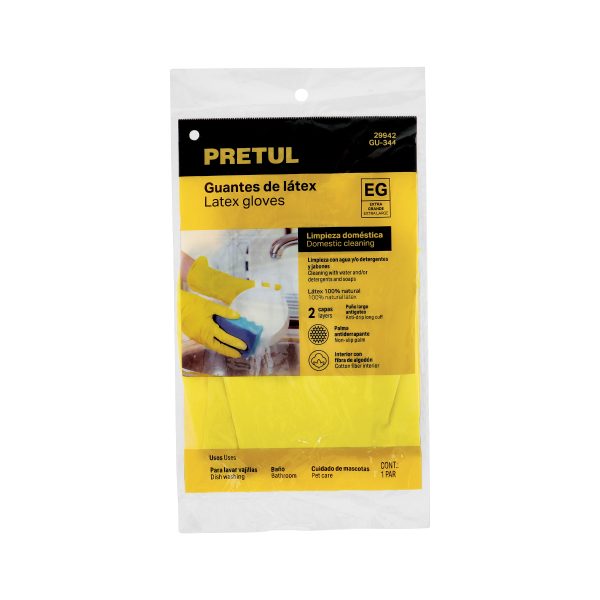 29942 - Guantes de látex para limpieza, amarillos, XG, Pretul