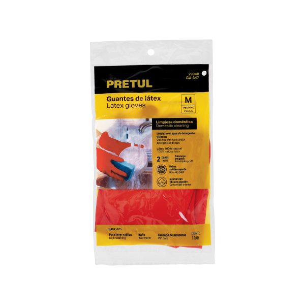 29948 - Guantes de látex para limpieza, rojos, M, Pretul