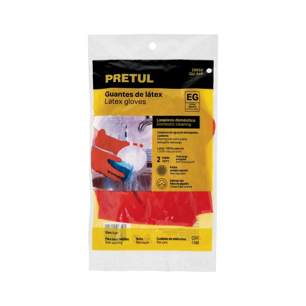 29950 - Guantes de látex para limpieza, rojos, XG, Pretul