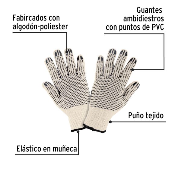 21830 - Guantes de algodón con puntos de PVC en palma y dorso,PRETUL