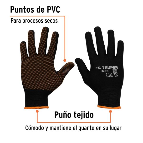 12650 - Guantes de poliéster con puntos de PVC en palma, CH, TRUPER