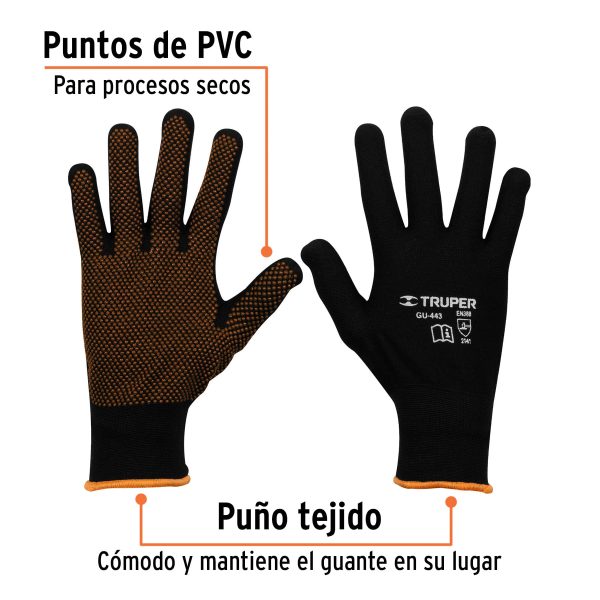 12652 - Guantes de poliéster con puntos de PVC en palma, G, TRUPER