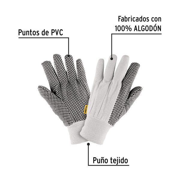 20330 - Guantes de algodón con puntos PVC en palma, unitalla, PRETUL