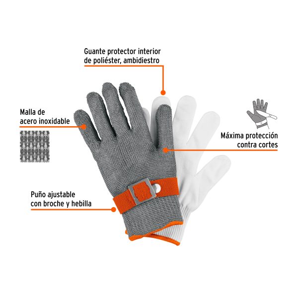 104027 - Guante Anticorte NV 5 de Acero Inoxidable, G, Truper