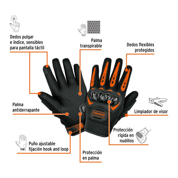 103875 - Guante con protección para motociclista, G, TRUPER