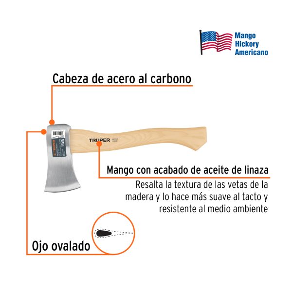 11376 - Hacha cazadora, 1-1/4 lb, mango hickory 14', cabeza pulida