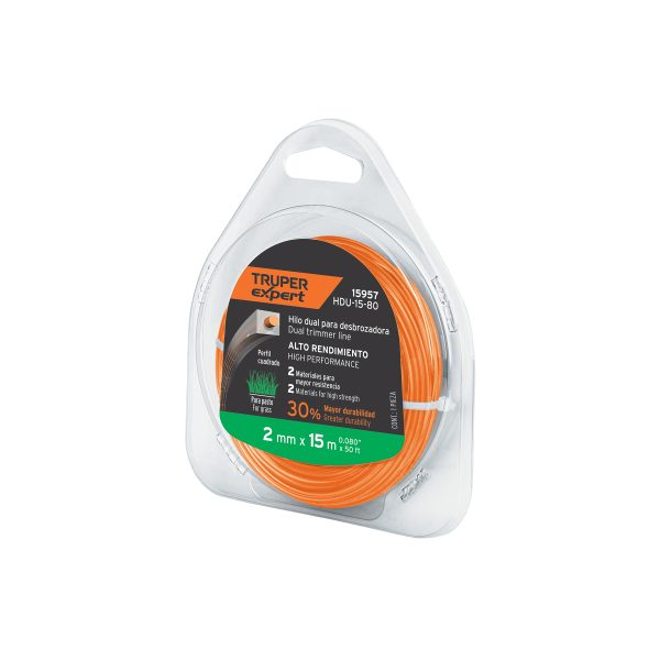 15957 - Hilo cuadrado dual p/desbrozadora, 2mm x15m,blíster EXPERT
