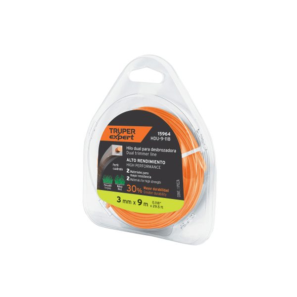 15964 - Hilo cuadrado dual p/desbrozadora, 3mm x 9m, blíster EXPERT
