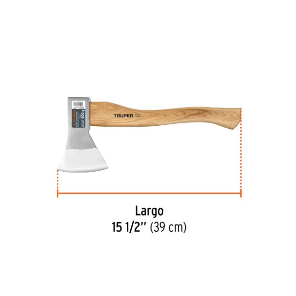 100494 - Hacha europea, 800 g, mango hickory 15', Truper