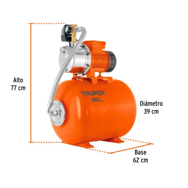 104048 - Equipo hidroneumático 50L, bomba jet inox. 1 HP, TRUPER