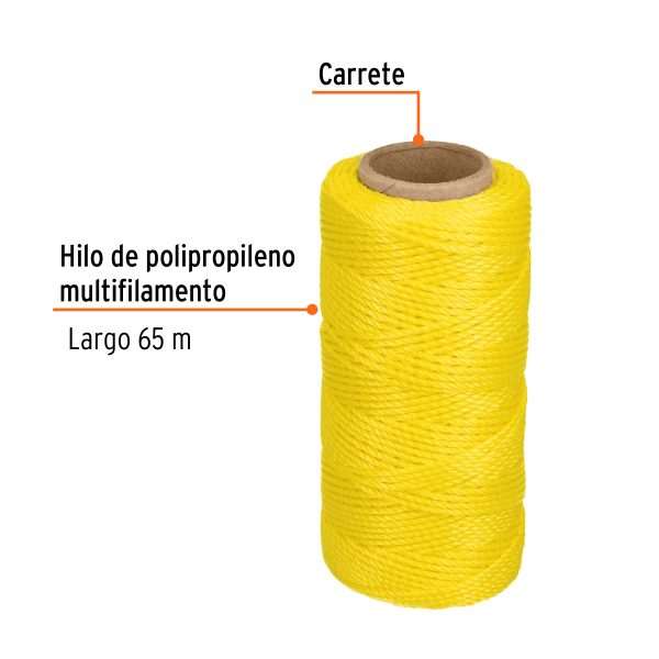 14045 - Carrete con 65 m de hilo para albañil amarillo, Truper