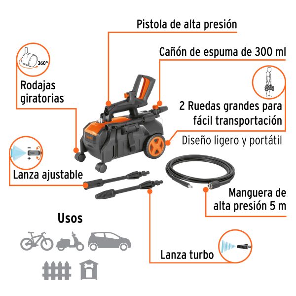 103770 - Hidrolavadora eléctrica horizontal 1500 PSI, TRUPER