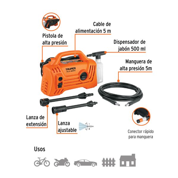102795 - Hidrolavadora eléctrica compacta 1600 PSI, Truper