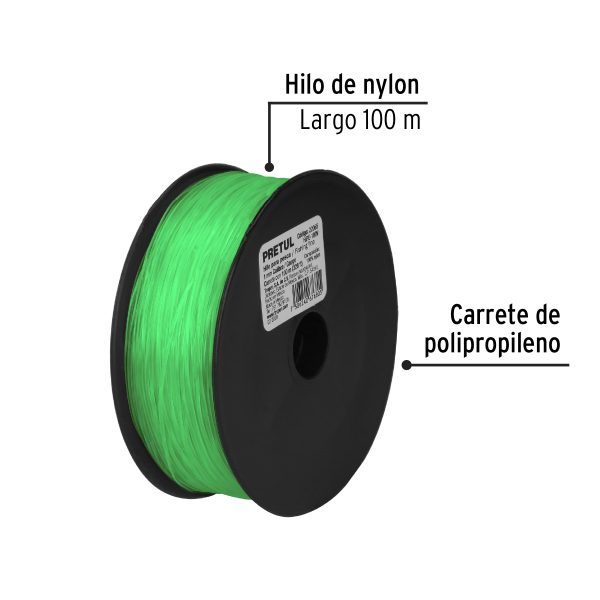 22065 - Carrete con 100 m de hilo para pesca verde calibre 1.00 mm