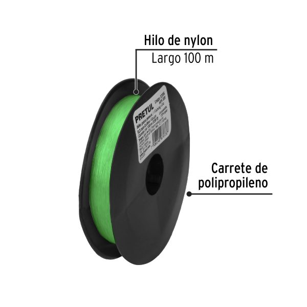 22058 - Carrete con 100 m de hilo para pesca verde calibre 0.30 mm