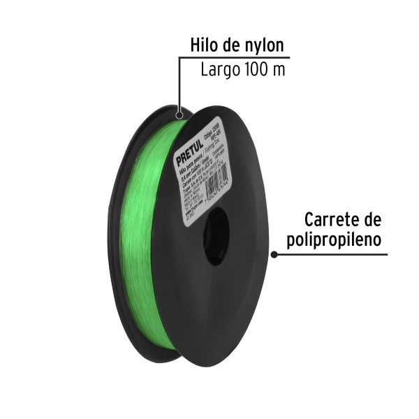 22059 - Carrete con 100 m de hilo para pesca verde calibre 0.40 mm