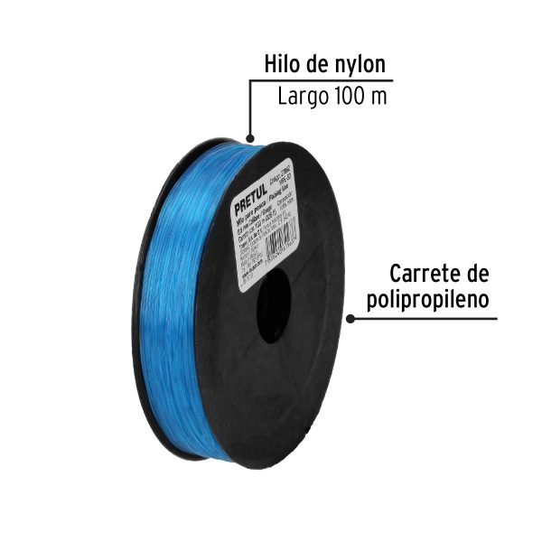 27062 - Carrete con 100 m de hilo para pesca azul calibre 0.50 mm