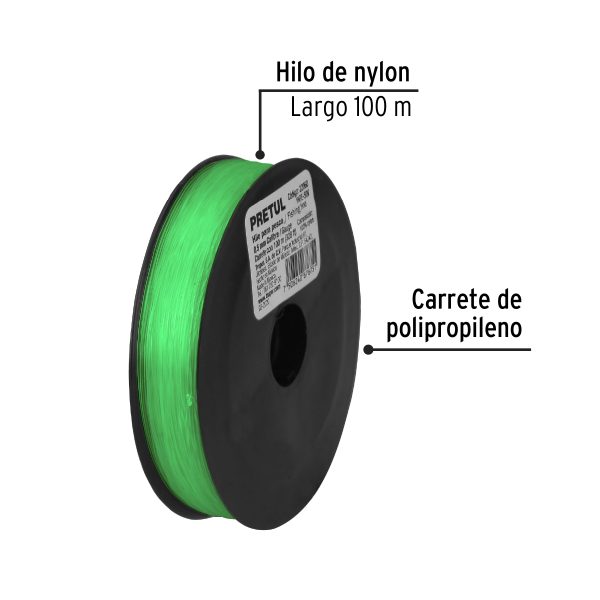 22060 - Carrete con 100 m de hilo para pesca verde calibre 0.50 mm