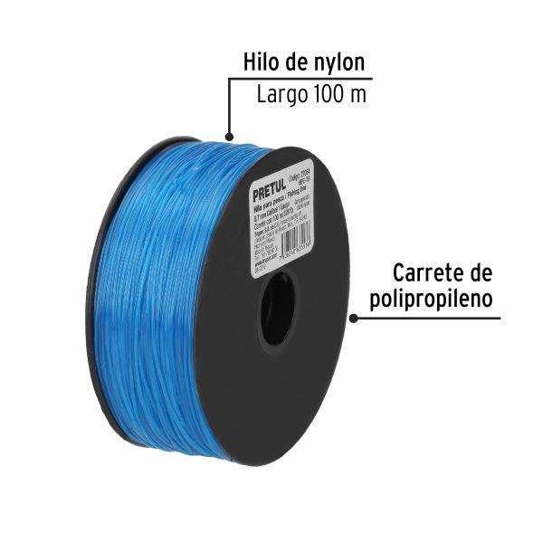 27064 - Carrete con 100 m de hilo para pesca azul calibre 0.70 mm