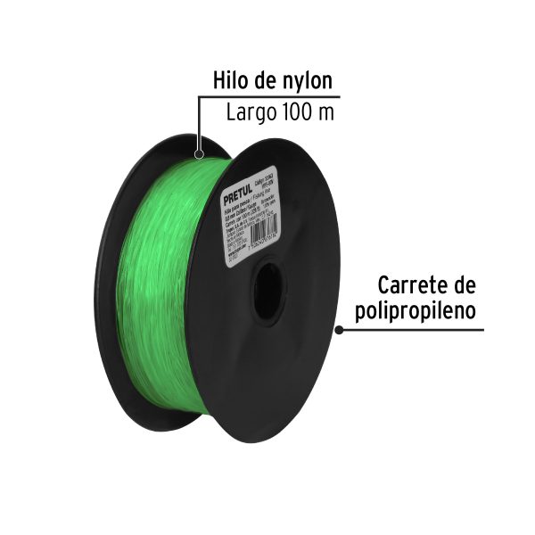 22063 - Carrete con 100 m de hilo para pesca verde calibre 0.80 mm