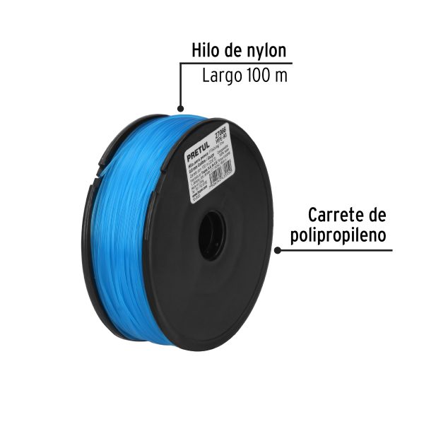 27066 - Carrete con 100 m de hilo para pesca azul calibre 0.90 mm