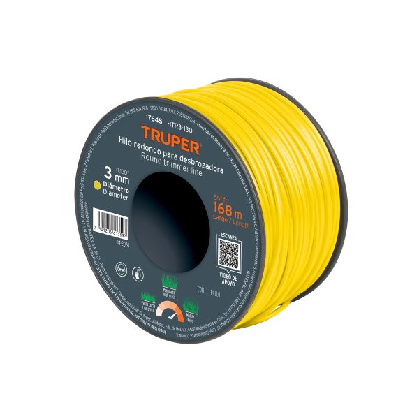 17645 - Hilo redondo, para desbrozadora, 3mm x 168m, carrete,TRUPER