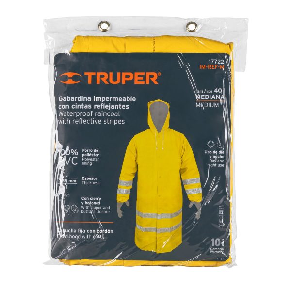 17722 - Gabardina impermeable doble capa con reflejante, M, Truper